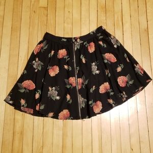 Abercrombie Black Floral Mini Skirt with Zipper